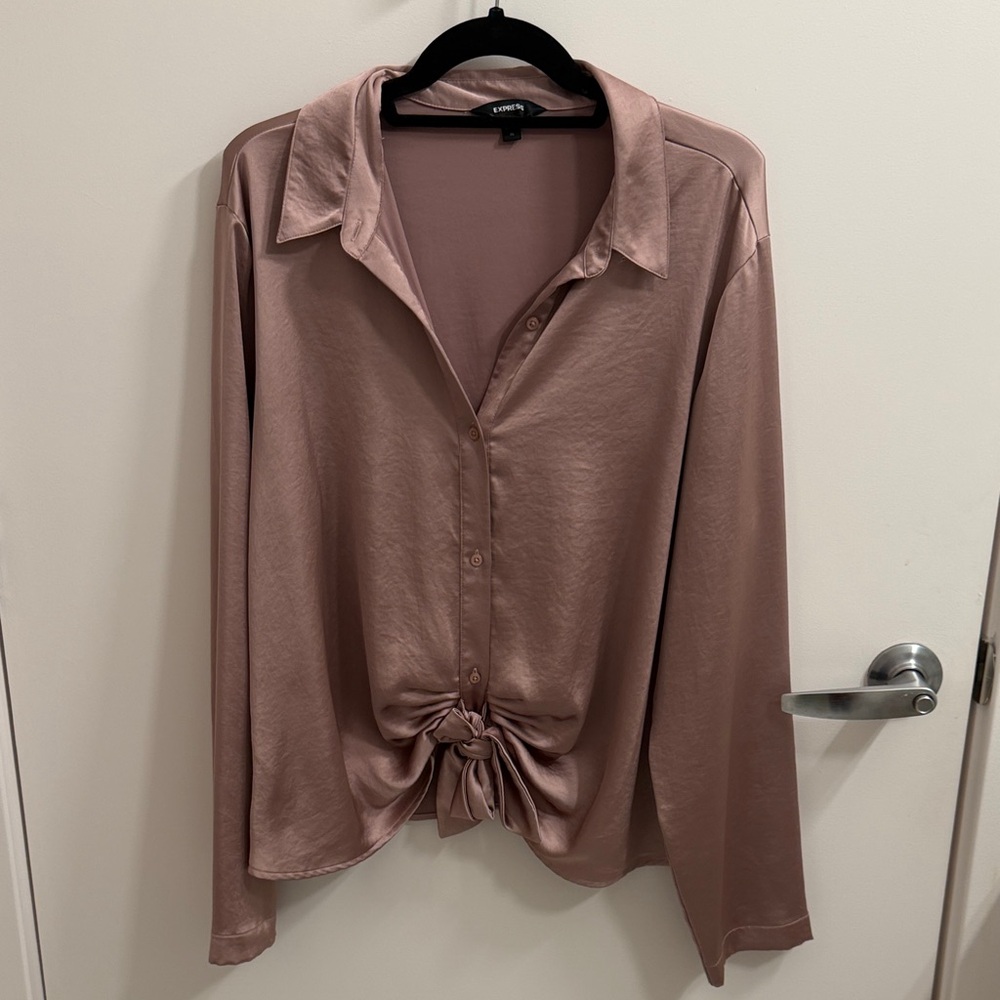 Express Elegant Button Down Shirt in Soft Pink